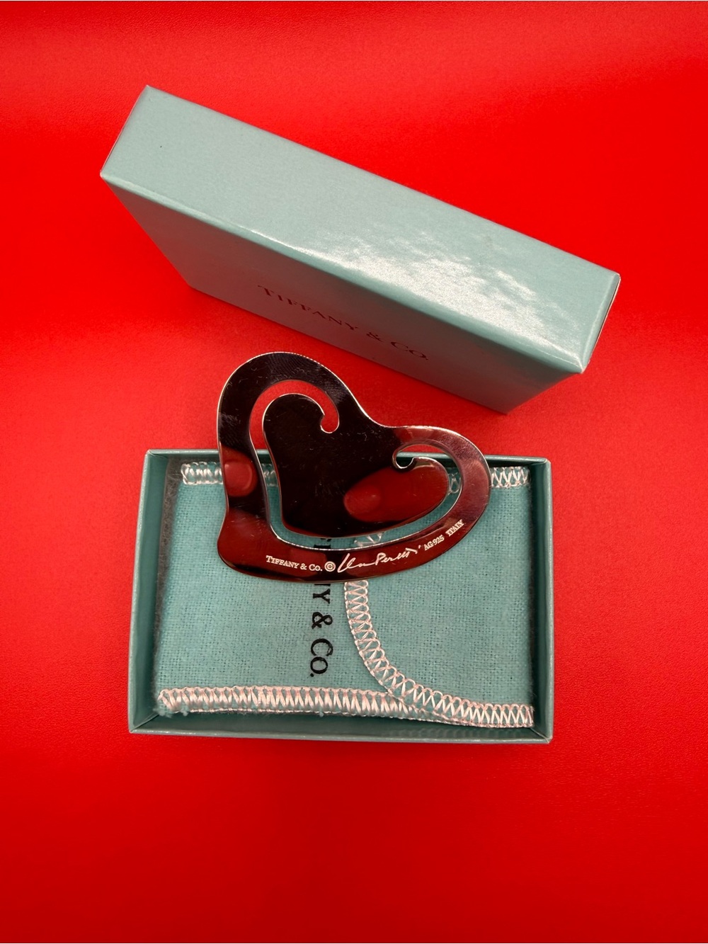 Tiffany & Co. Silver Heart-Shaped Bookmark with Tiffany Blue Box